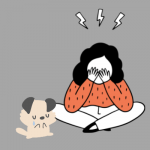 A cartoon dog cries and tried to comfort his cartoon owner, who is sad.