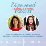 graphic with light blue gradient background with title "The Empowered Eating & Living Podcast". Heather Russo and Sara Speers Headshots below title with text "Ep. 36: Heather Russo on Alsana's Residential Treatment Programs for Eating Disorder Recovery"