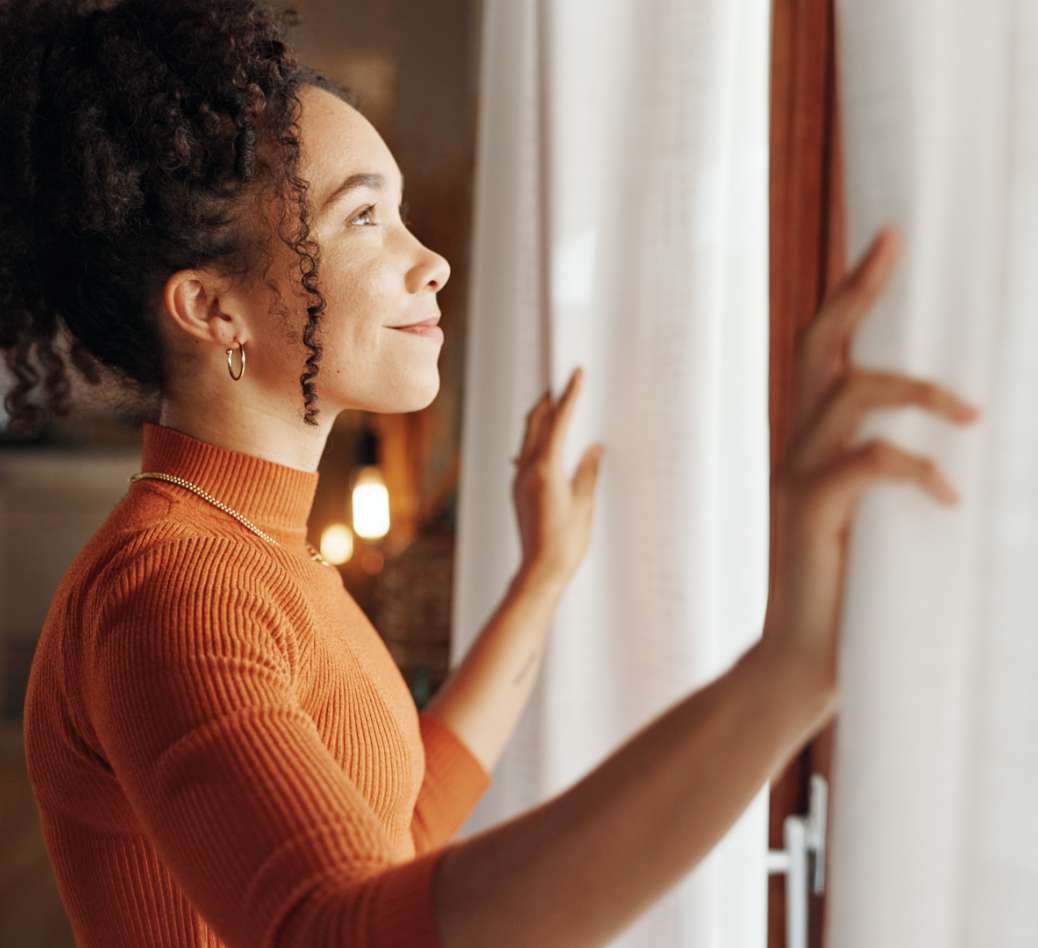 looking out a window